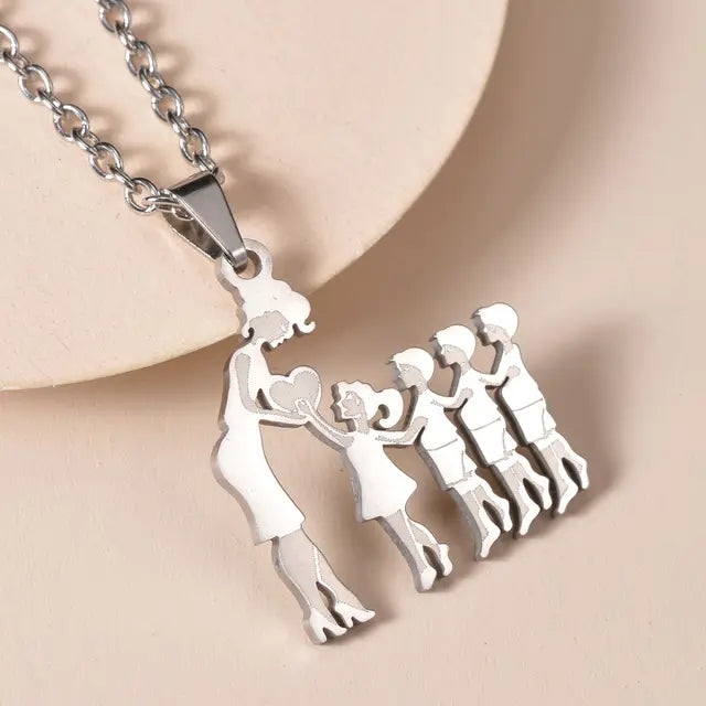 Mother and Children Silver Necklaces