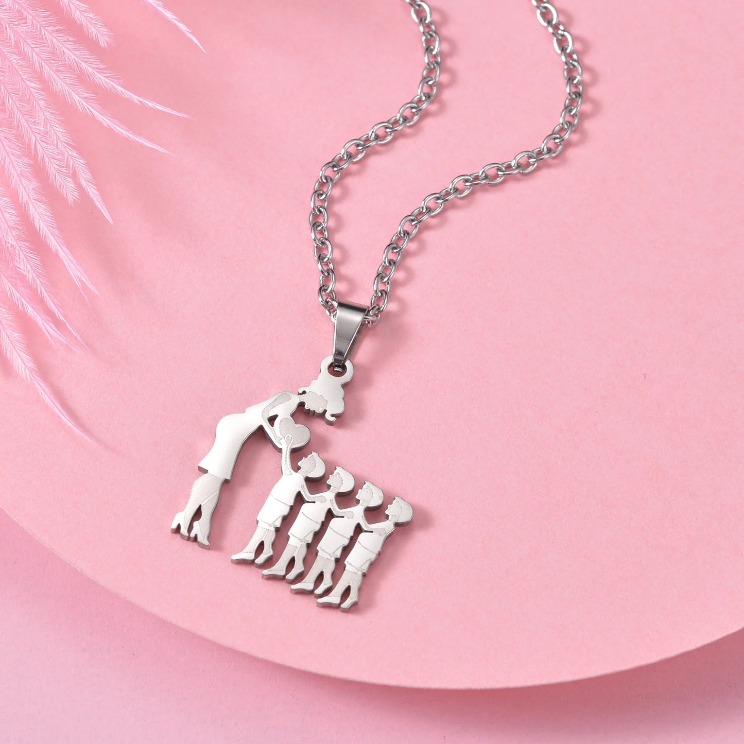 Mother and Children Silver Necklaces