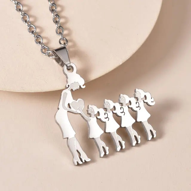 Mother and Children Silver Necklaces