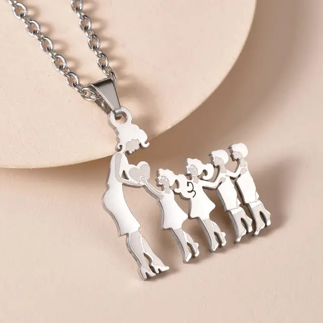 Mother and Children Silver Necklaces