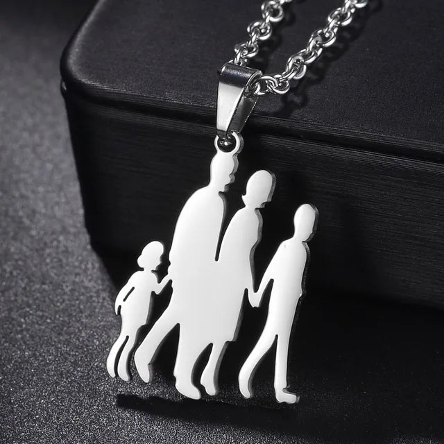 Mother and Children Silver Necklaces