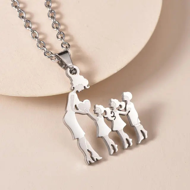 Mother and Children Silver Necklaces