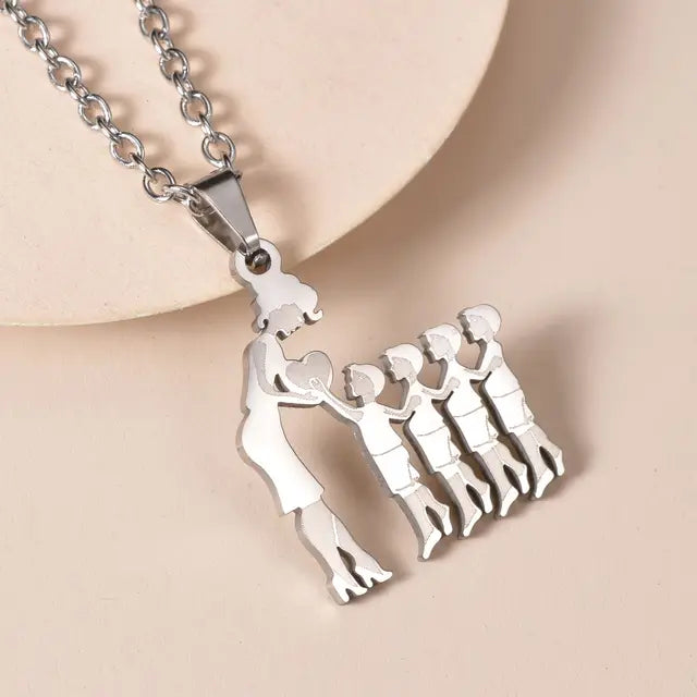 Mother and Children Silver Necklaces