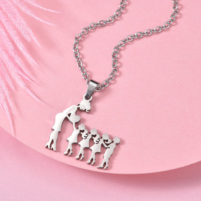 Mother and Children Silver Necklaces