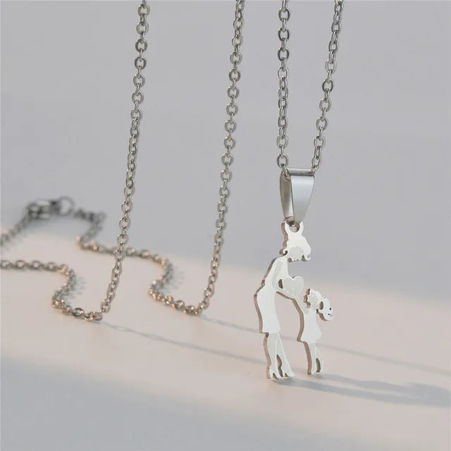 Mother and Children Silver Necklaces