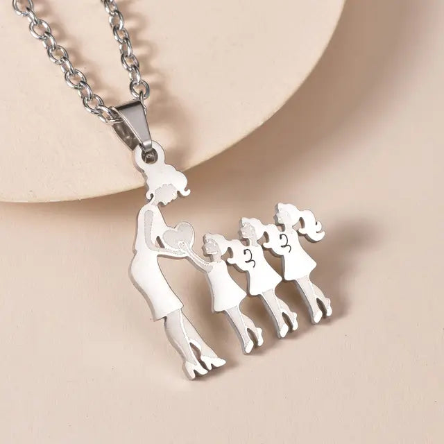 Mother and Children Silver Necklaces