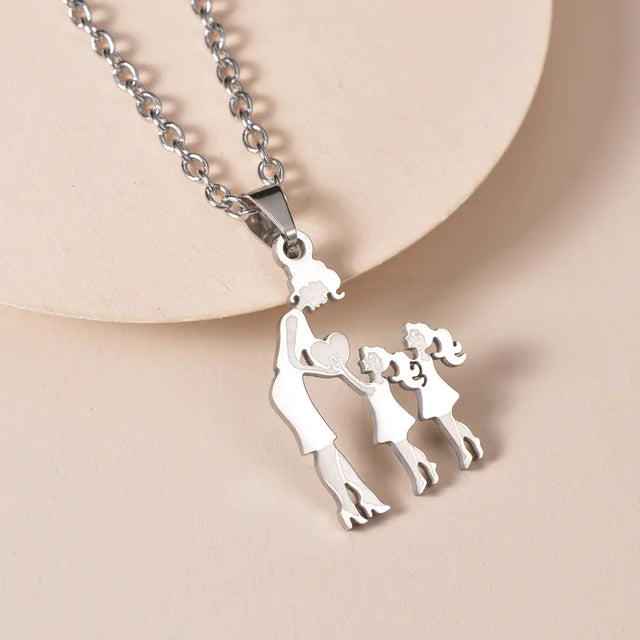 Mother and Children Silver Necklaces